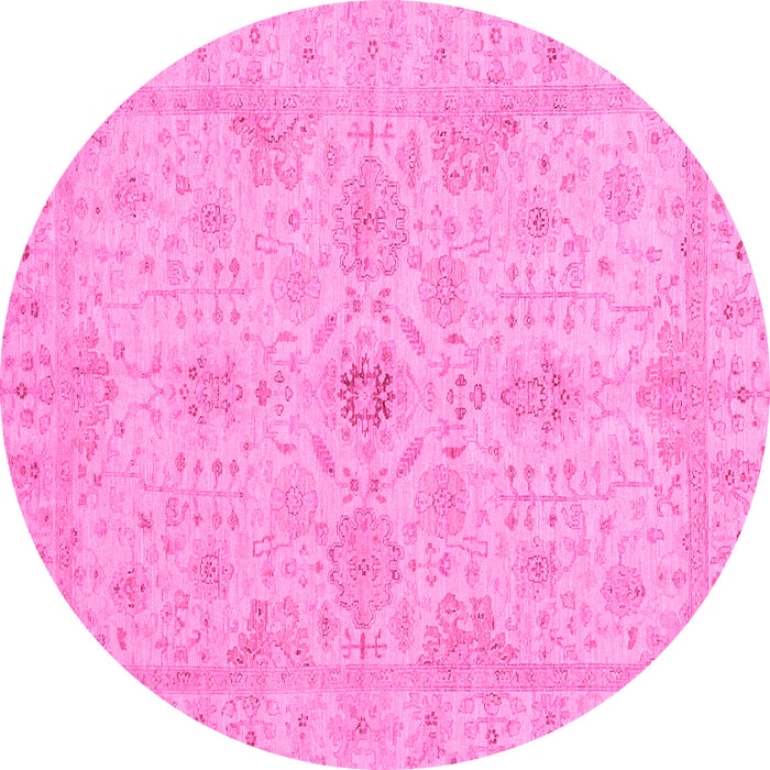Round Machine Washable Oriental Pink Traditional Rug, wshabs3953pnk