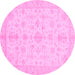 Round Machine Washable Oriental Pink Traditional Rug, wshabs3954pnk