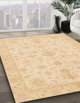 Abstract Brown Gold Oriental Rug in Family Room, abs3954