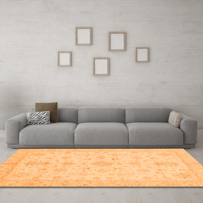 Machine Washable Oriental Orange Traditional Area Rugs in a Living Room, wshabs3954org