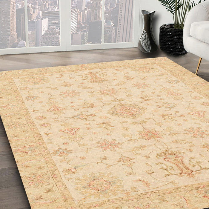 Abstract Brown Gold Oriental Rug in Family Room, abs3954