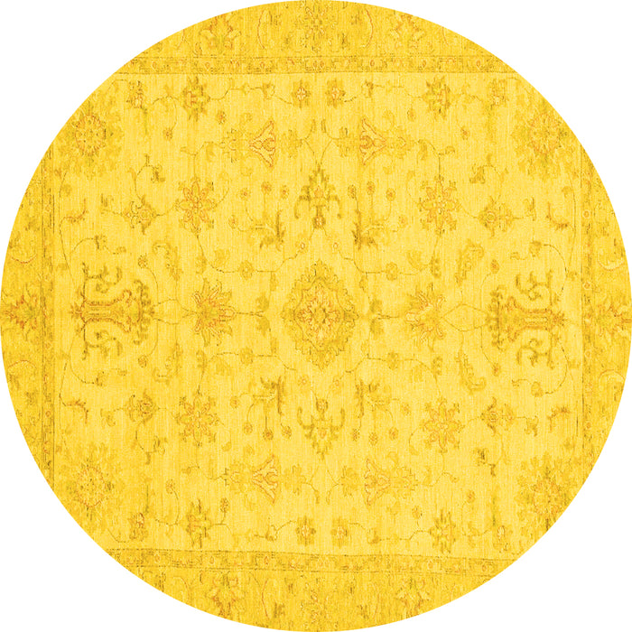 Round Machine Washable Oriental Yellow Traditional Rug, wshabs3954yw