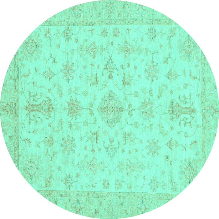 Round Oriental Turquoise Traditional Rug, abs3954turq