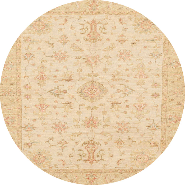 Round Abstract Brown Gold Oriental Rug, abs3954