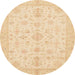 Round Abstract Brown Gold Oriental Rug, abs3954