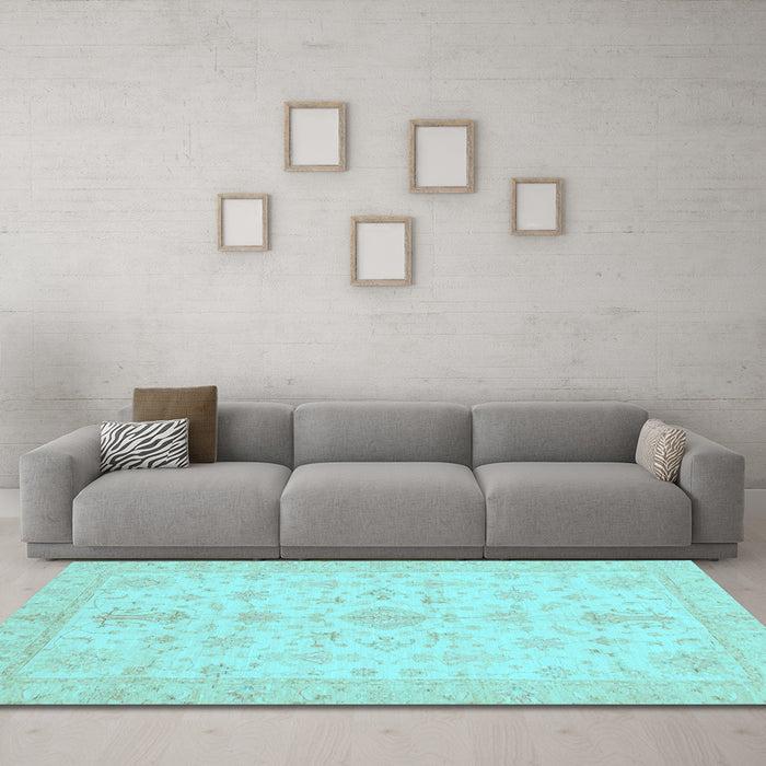 Machine Washable Oriental Light Blue Traditional Rug in a Living Room, wshabs3954lblu