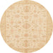 Round Machine Washable Abstract Brown Gold Rug, wshabs3954