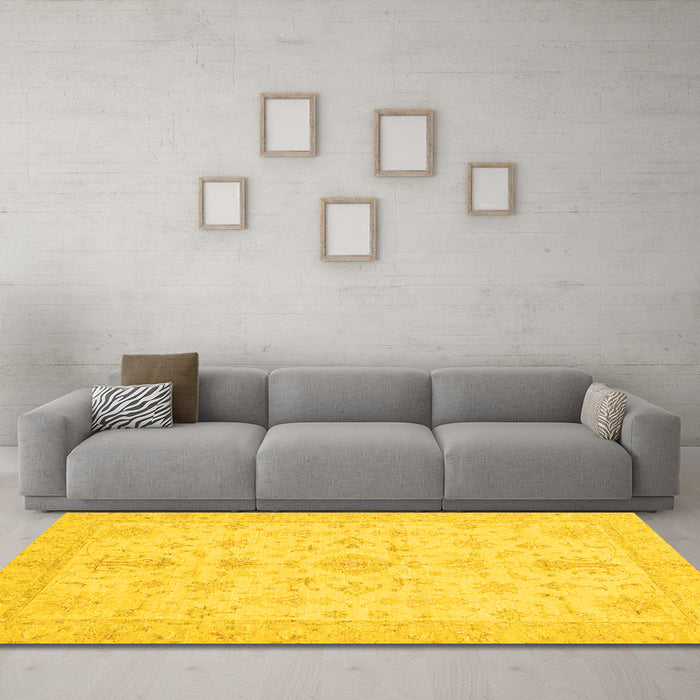 Machine Washable Oriental Yellow Traditional Rug in a Living Room, wshabs3954yw