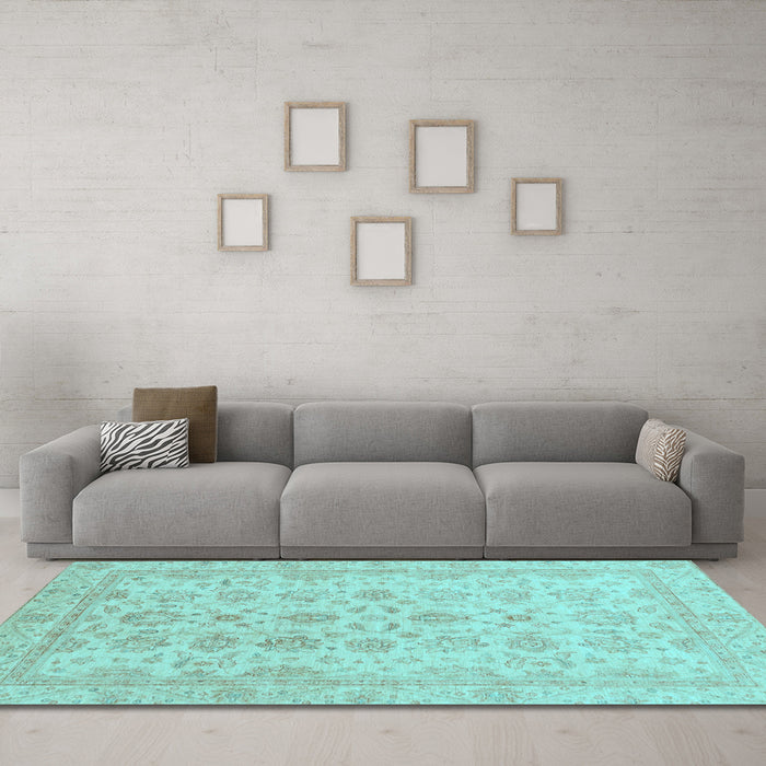 Machine Washable Oriental Light Blue Traditional Rug in a Living Room, wshabs3955lblu