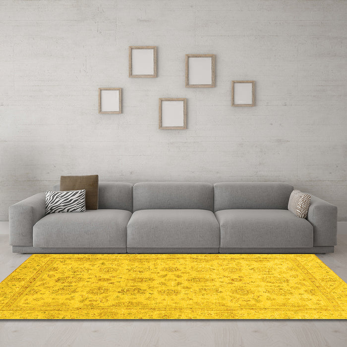 Machine Washable Oriental Yellow Traditional Rug in a Living Room, wshabs3955yw