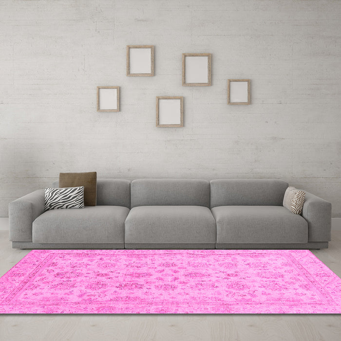 Machine Washable Oriental Pink Traditional Rug in a Living Room, wshabs3955pnk