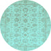 Round Machine Washable Oriental Light Blue Traditional Rug, wshabs3955lblu