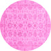 Round Machine Washable Oriental Pink Traditional Rug, wshabs3955pnk