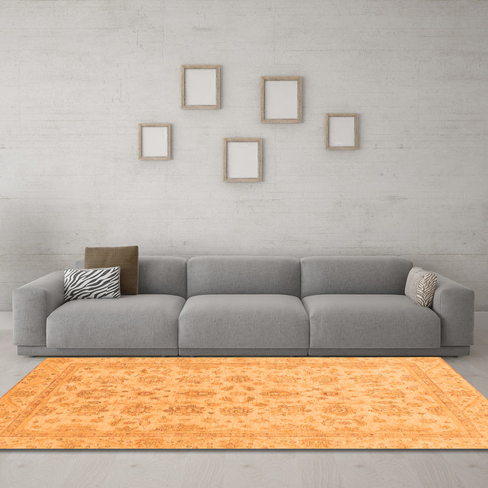 Machine Washable Oriental Orange Traditional Area Rugs in a Living Room, wshabs3955org