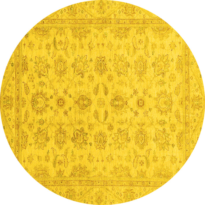 Round Machine Washable Oriental Yellow Traditional Rug, wshabs3955yw