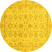 Round Machine Washable Oriental Yellow Traditional Rug, wshabs3955yw