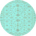 Round Machine Washable Oriental Light Blue Traditional Rug, wshabs3956lblu