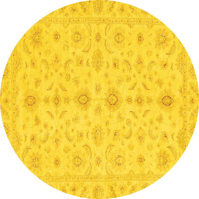 Round Machine Washable Oriental Yellow Traditional Rug, wshabs3956yw