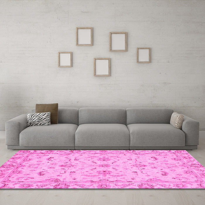 Machine Washable Oriental Pink Traditional Rug in a Living Room, wshabs3957pnk