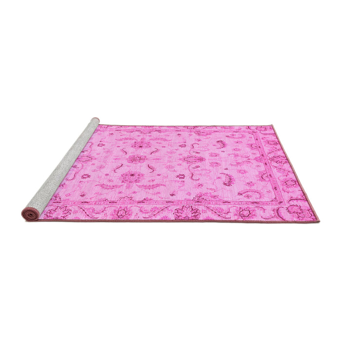 Sideview of Machine Washable Oriental Pink Traditional Rug, wshabs3957pnk