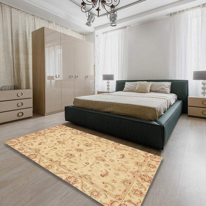 Abstract Orange Oriental Rug in a Bedroom, abs3957