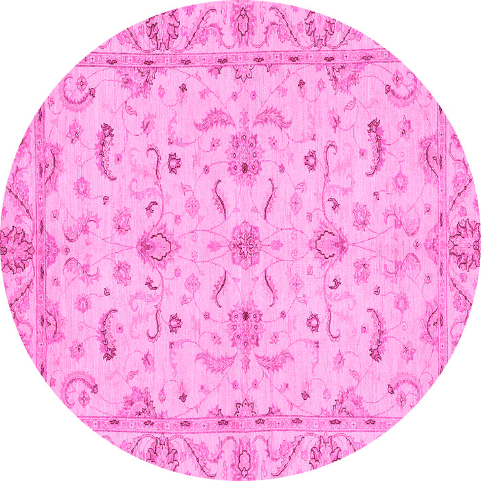 Round Machine Washable Oriental Pink Traditional Rug, wshabs3957pnk
