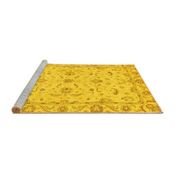 Sideview of Machine Washable Oriental Yellow Traditional Rug, wshabs3957yw