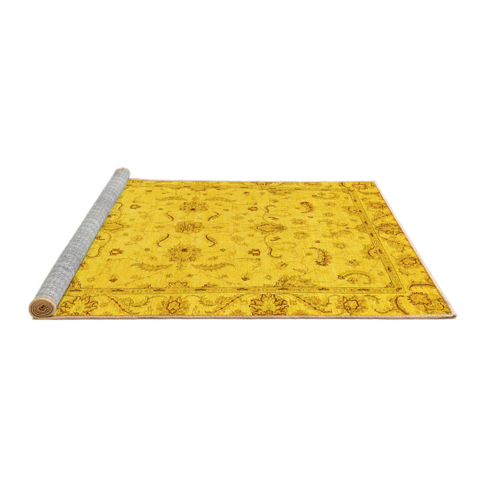 Sideview of Machine Washable Oriental Yellow Traditional Rug, wshabs3957yw