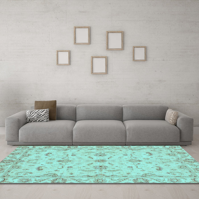 Machine Washable Oriental Light Blue Traditional Rug in a Living Room, wshabs3957lblu