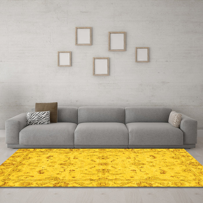 Machine Washable Oriental Yellow Traditional Rug in a Living Room, wshabs3957yw