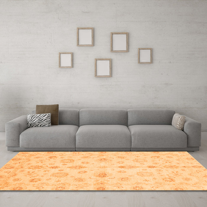 Machine Washable Oriental Orange Traditional Area Rugs in a Living Room, wshabs3958org