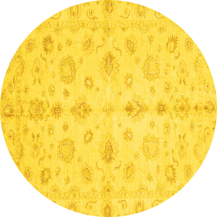Round Machine Washable Oriental Yellow Traditional Rug, wshabs3958yw