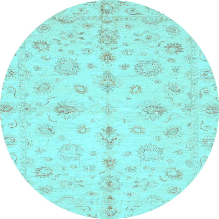 Round Machine Washable Oriental Light Blue Traditional Rug, wshabs3958lblu