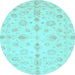 Round Machine Washable Oriental Light Blue Traditional Rug, wshabs3958lblu