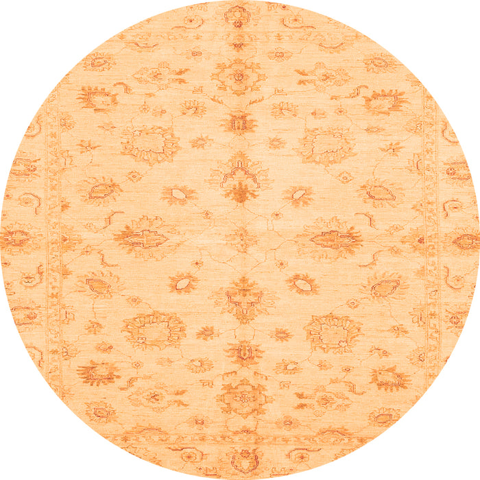 Round Machine Washable Oriental Orange Traditional Area Rugs, wshabs3958org