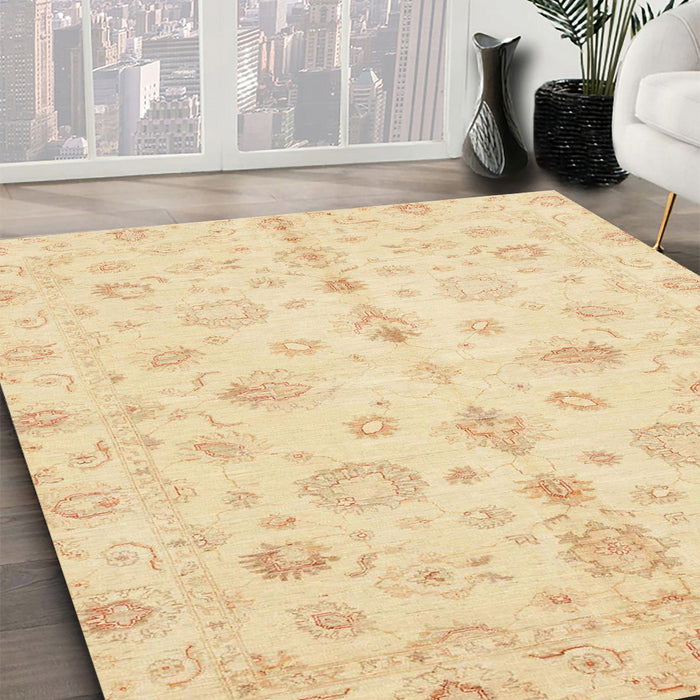 Abstract Sun Yellow Oriental Rug in Family Room, abs3958