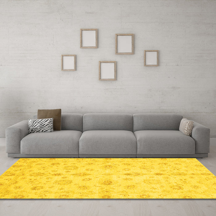 Machine Washable Oriental Yellow Traditional Rug in a Living Room, wshabs3958yw