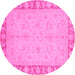 Round Machine Washable Oriental Pink Traditional Rug, wshabs3959pnk