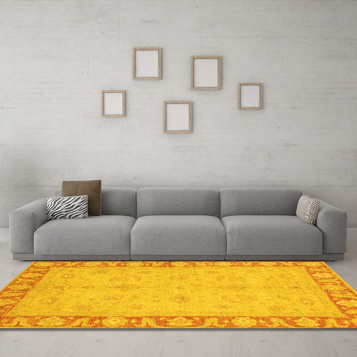 Machine Washable Oriental Yellow Traditional Rug in a Living Room, wshabs3959yw