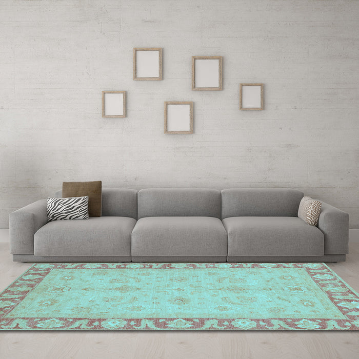 Machine Washable Oriental Light Blue Traditional Rug in a Living Room, wshabs3959lblu