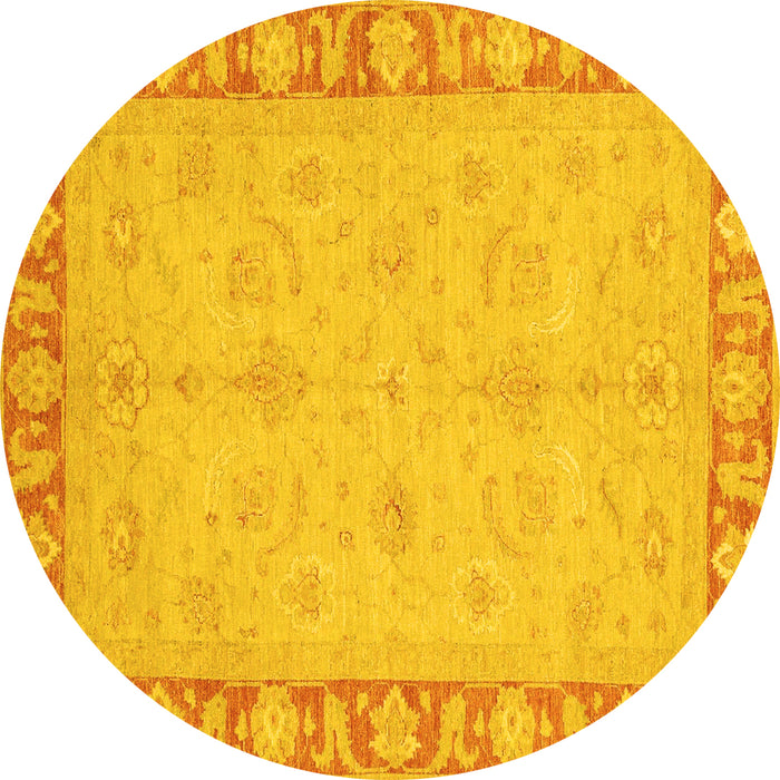 Round Machine Washable Oriental Yellow Traditional Rug, wshabs3959yw