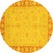 Round Machine Washable Oriental Yellow Traditional Rug, wshabs3959yw