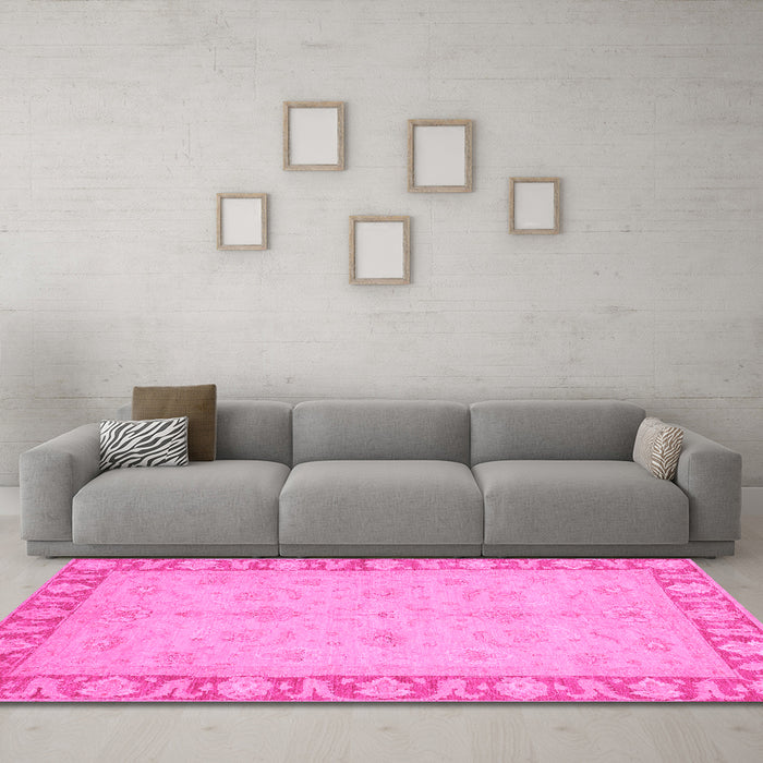 Machine Washable Oriental Pink Traditional Rug in a Living Room, wshabs3959pnk