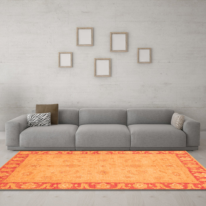Machine Washable Oriental Orange Traditional Area Rugs in a Living Room, wshabs3959org
