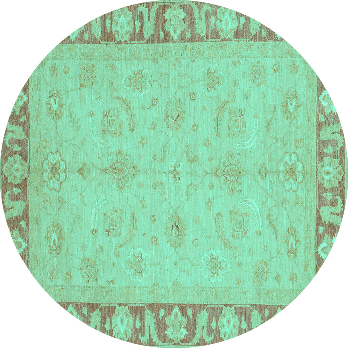 Round Oriental Turquoise Traditional Rug, abs3959turq