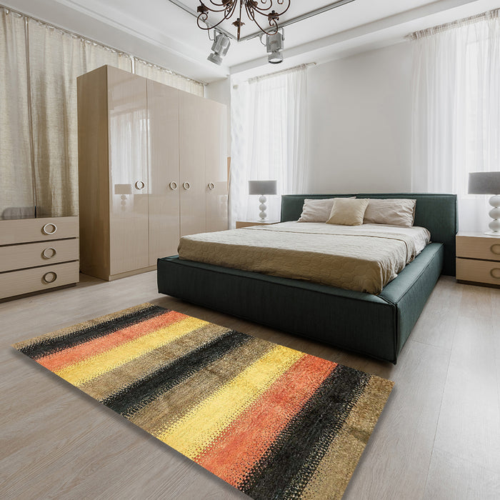 Abstract Yellow Modern Rug in a Bedroom, abs395