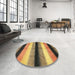 Round Machine Washable Abstract Yellow Rug in a Office, wshabs395