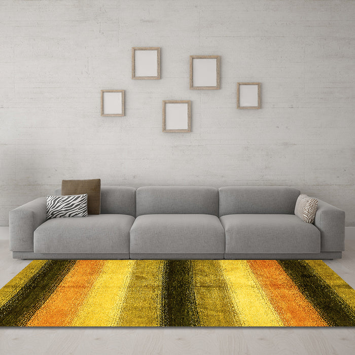 Machine Washable Abstract Yellow Modern Rug in a Living Room, wshabs395yw