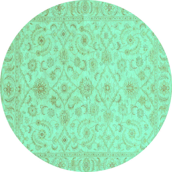 Round Machine Washable Oriental Turquoise Traditional Area Rugs, wshabs3960turq