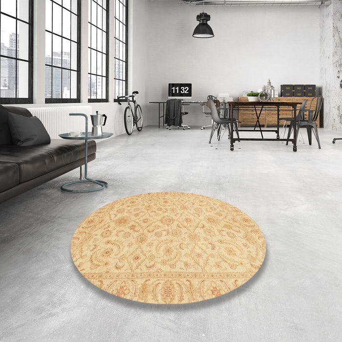 Round Abstract Orange Oriental Rug in a Office, abs3960